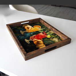 Aberto Design Bandeja REF039 Multicolor de Madera Maciza con Impresión UV